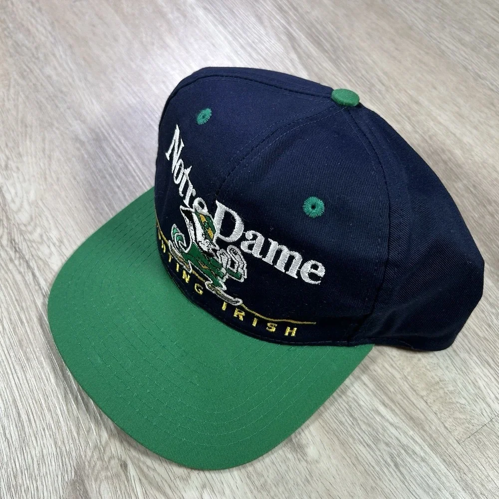 VTG Notre Dame Fighting Irish Snapback Hat Twins Enterprise Blue Green Cap - Picture 10 of 10